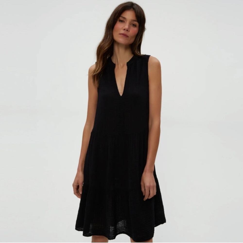 Michael Stars Black Sleeveless Cotton Gauze Tiered Dress Made in USA Size M NWT